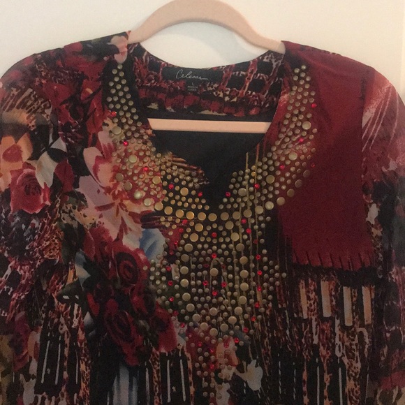 Calessa Red Printed Mesh Dress - Picture 5 of 8